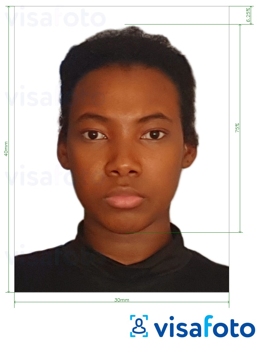 نمونه ی یک عکس برای پاسپورت بوتسوانا 3x4 سانتی متر (30x40 میلی متر) با مشخصات دقیق