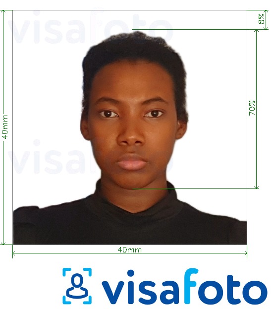 نمونه ی یک عکس برای پاسپورت کنگو (برازاویل) 4x4 سانتی متر (40x40 میلی متر) با مشخصات دقیق