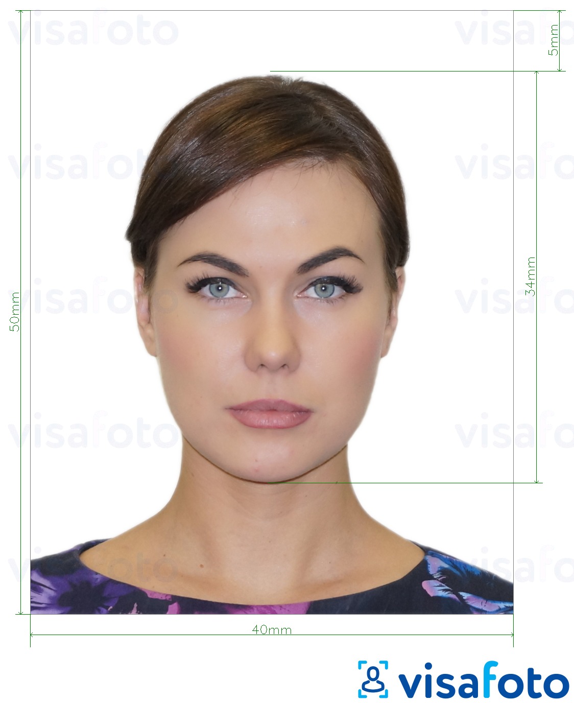 نمونه ی یک عکس برای پاسپورت قبرس 4x5 سانتی متر (40x50 میلی متر) با مشخصات دقیق