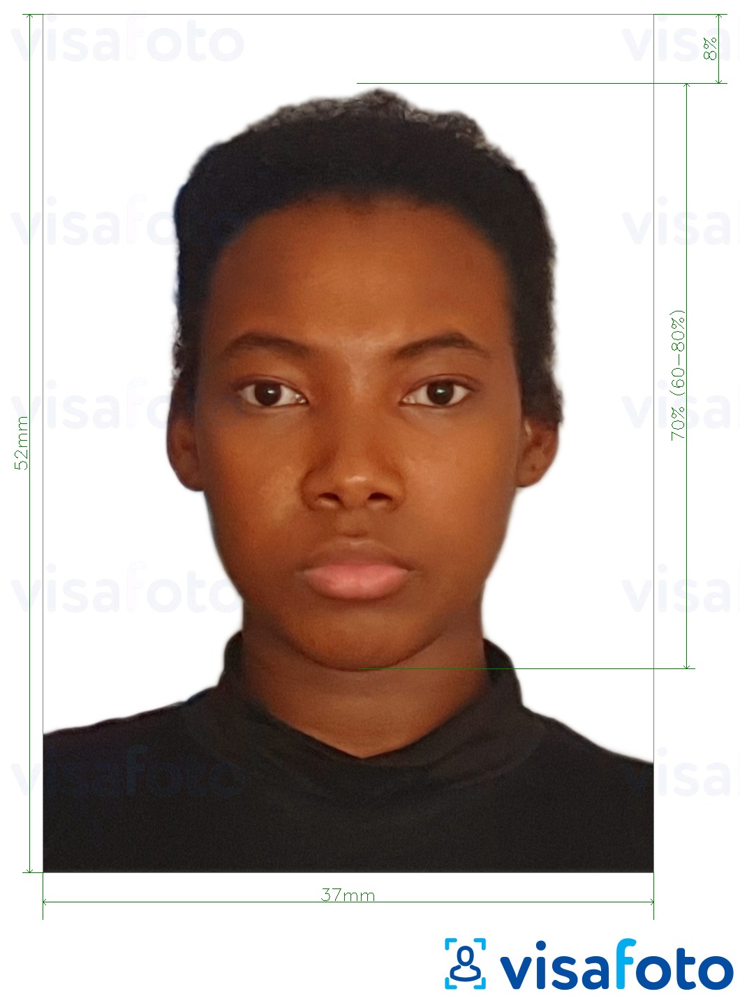 نمونه ی یک عکس برای پاسپورت نامیبیا 37x52mm (3.7x5.2 سانتی متر) با مشخصات دقیق