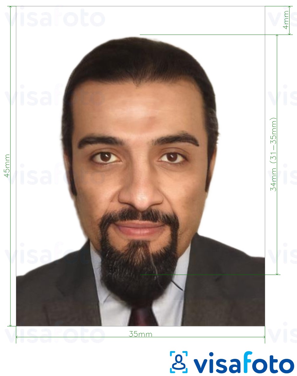 نمونه ی یک عکس برای کارت شناسایی امارات متحده عربی آنلاین 35x45 میلی متر با مشخصات دقیق
