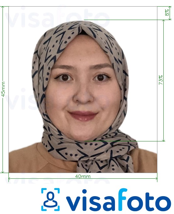نمونه ی یک عکس برای پاسپورت افغانستان 4x4.5 سانتی متر (40x45 میلی متر) با مشخصات دقیق