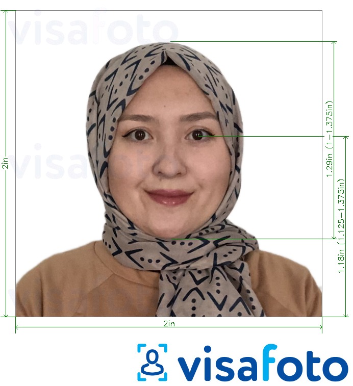 نمونه ی یک عکس برای ویزای افغانستان 2x2 اینچ (از ایالات متحده آمریکا) با مشخصات دقیق