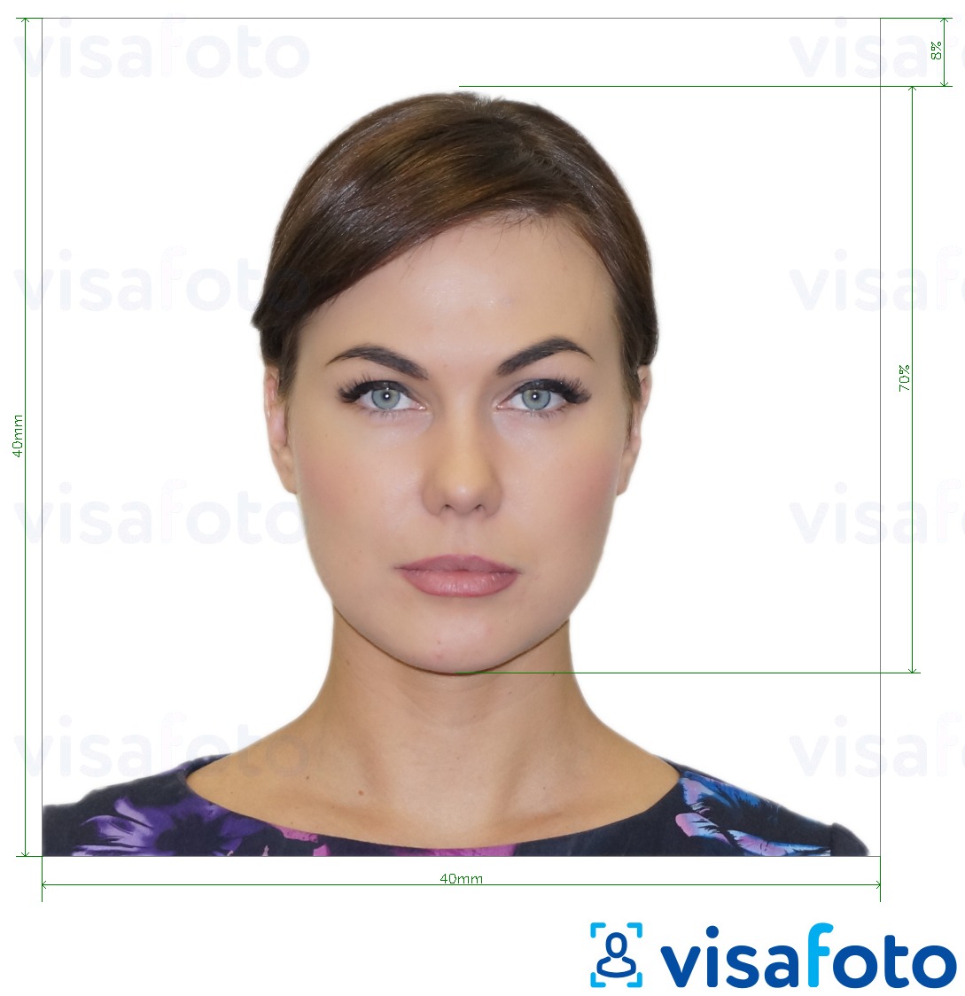 نمونه ی یک عکس برای پاسپورت آرژانتین 4x4 سانتی متر (40x40 میلی متر) با مشخصات دقیق