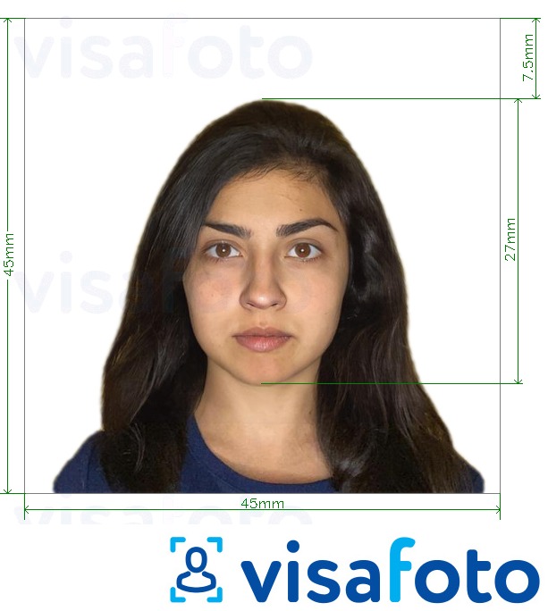 نمونه ی یک عکس برای گذرنامه شیلی 4.5x4.5 سانتی متر با مشخصات دقیق
