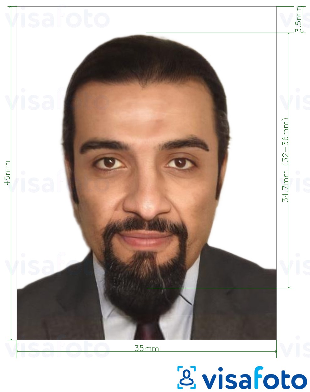 نمونه ی یک عکس برای پاسپورت الجزایر 35x45 میلی متر (3.5x4.5 سانتی متر) با مشخصات دقیق