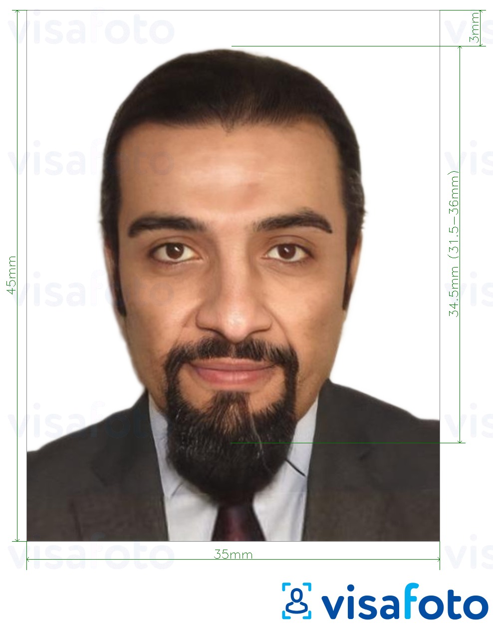 نمونه ی یک عکس برای اتیوپی e-visa آنلاین 35x45 میلی متر (3.5x4.5 سانتی متر) با مشخصات دقیق