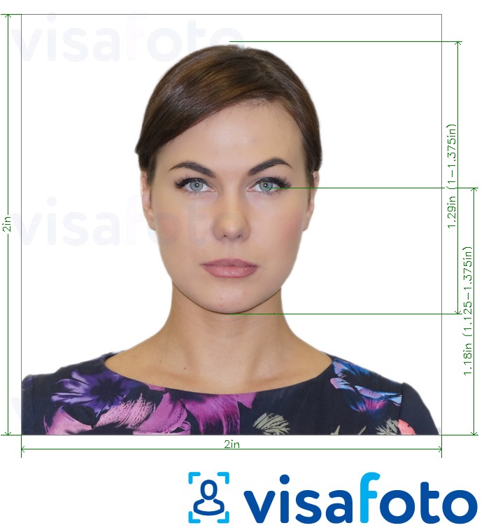 نمونه ی یک عکس برای یونان ویزا 2x2 اینچ (از ایالات متحده آمریکا) با مشخصات دقیق