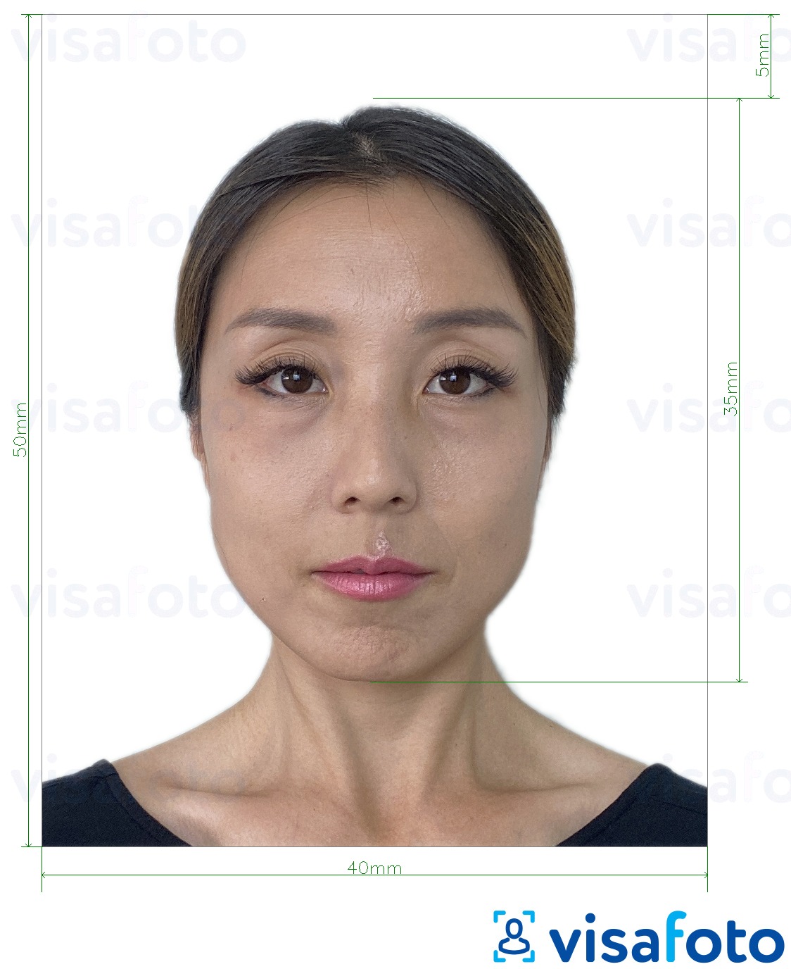 نمونه ی یک عکس برای پاسپورت هنگ کنگ 40x50 میلی متر (4x5 سانتیمتر) با مشخصات دقیق