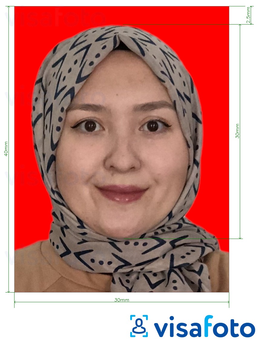 نمونه ی یک عکس برای ویزای اندونزی 3x4 سانتی متر (30x40 میلی متر) پس زمینه قرمز آنلاین با مشخصات دقیق