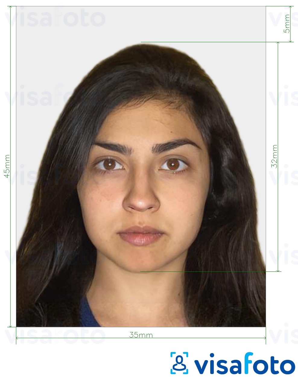 نمونه ی یک عکس برای پاسپورت اسرائیل 35x45 میلی متر (3.5x4.5 سانتی متر) با مشخصات دقیق