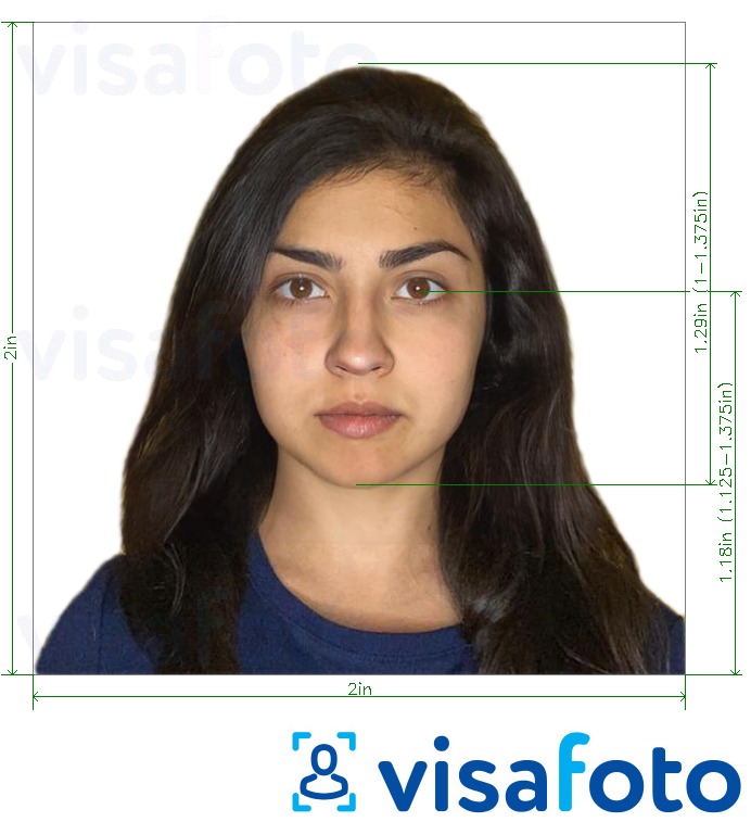 نمونه ی یک عکس برای پاسپورت اسرائیل 5x5 سانتیمتر (2x2 in، ​​51x51 mm) با مشخصات دقیق
