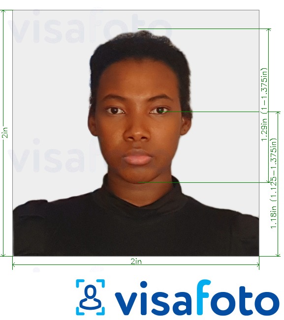 نمونه ی یک عکس برای گذرنامه کنیا 2 × 2 اینچ (51x51 میلی متر، 5x5 سانتیمتر) با مشخصات دقیق