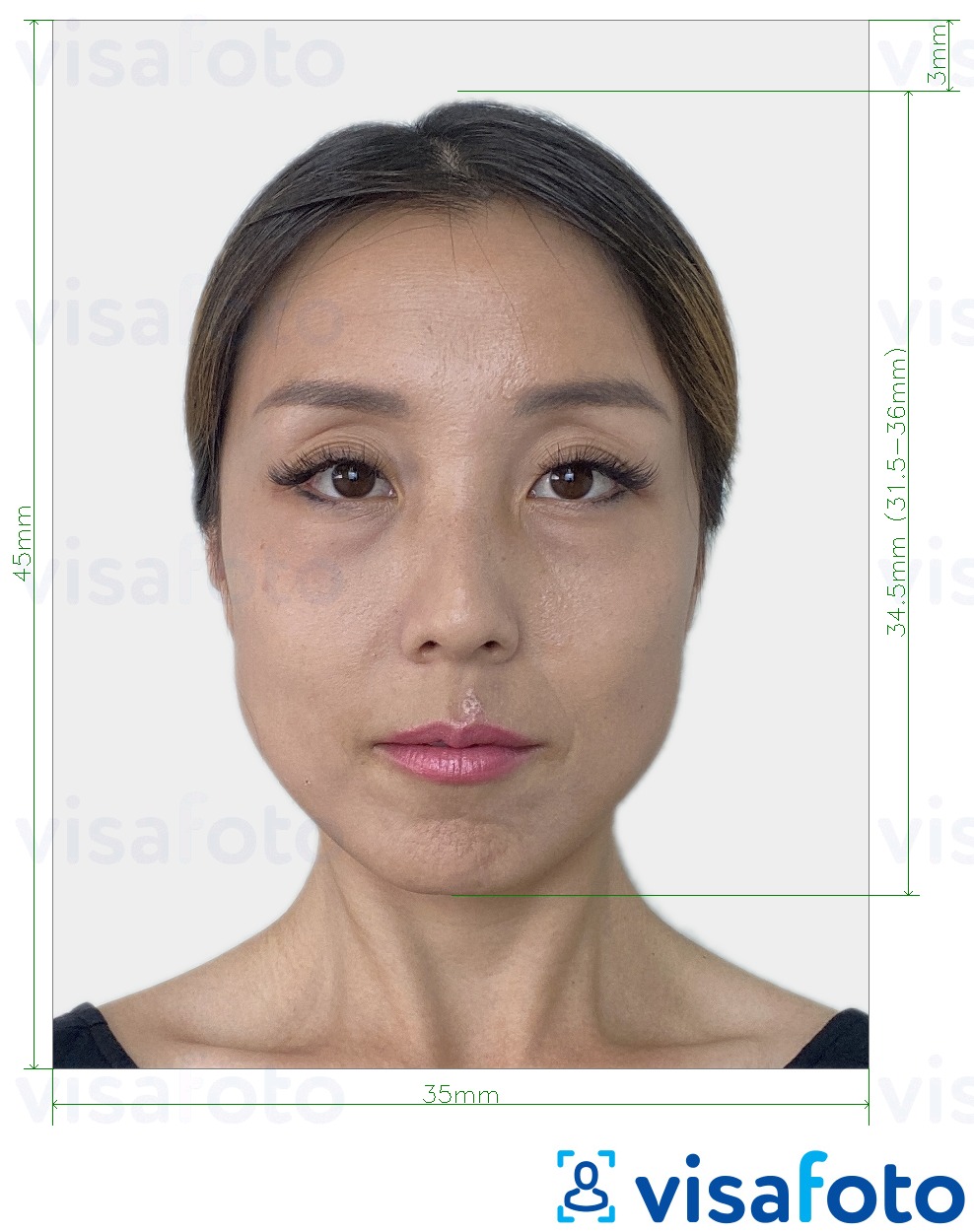 نمونه ی یک عکس برای پاسپورت کره جنوبی 35x45 میلی متر (3.5x4.5 سانتی متر) با مشخصات دقیق