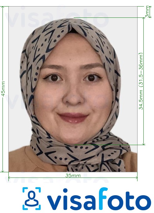 نمونه ی یک عکس برای پاسپورت قزاقستان 35x45 میلی متر (3.5x4.5 سانتی متر) با مشخصات دقیق