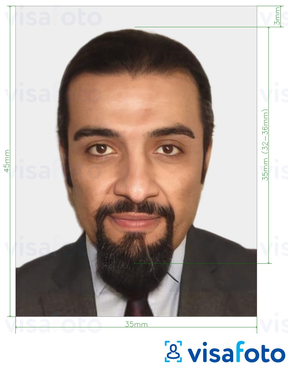 نمونه ی یک عکس برای پاسپورت مراکش 35x45 میلی متر (3.5x4.5 سانتی متر) با مشخصات دقیق