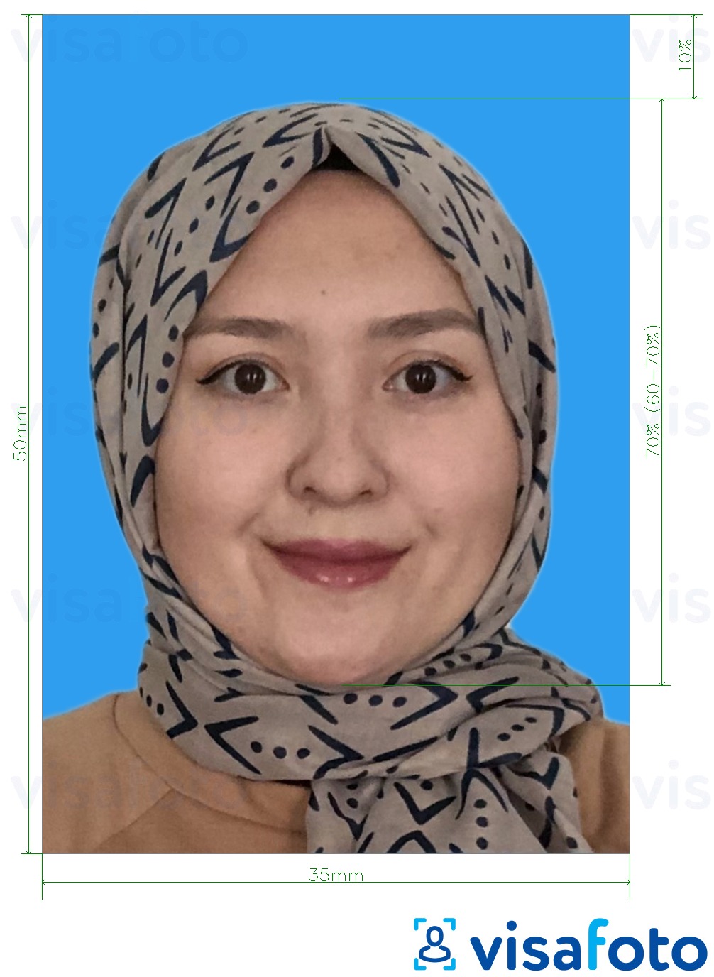 نمونه ی یک عکس برای مالزی Visa 35x50 میلیمتر آبی رنگ با مشخصات دقیق