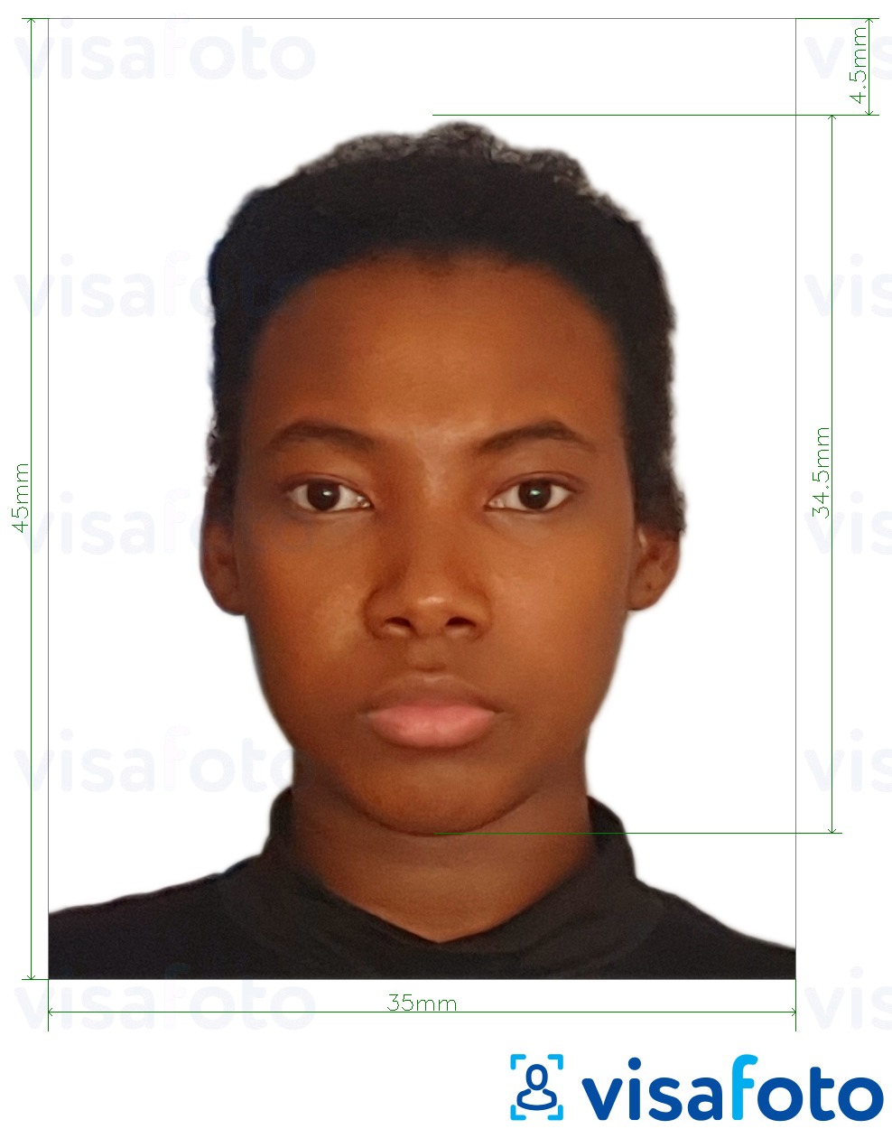 نمونه ی یک عکس برای پاسپورت نیجریه 35x45 میلی متر با مشخصات دقیق