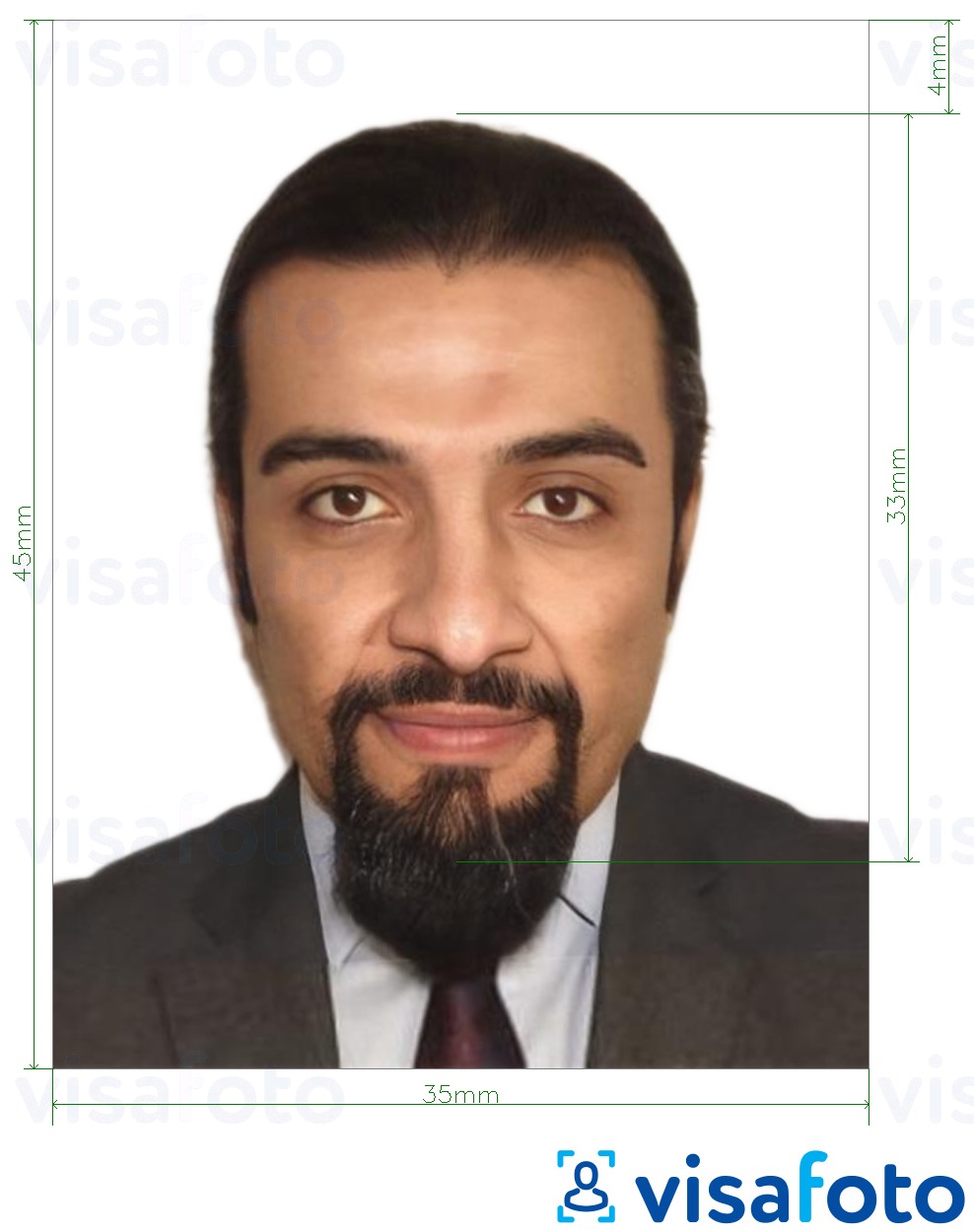 نمونه ی یک عکس برای پاسپورت تونس 3.5x4.5 سانتی متر (35x45 میلی متر) با مشخصات دقیق