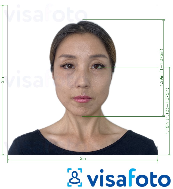 نمونه ی یک عکس برای پاسپورت تایوان 2x2 اینچ (از ایالات متحده درخواست می شود) با مشخصات دقیق
