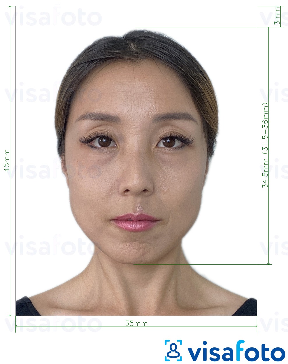 نمونه ی یک عکس برای تایوان ویزا 35x45 میلیمتر (3.5x4.5 سانتیمتر) با مشخصات دقیق