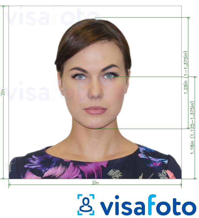 نمونه ی یک عکس برای پاسپورت سازمان ملل 2x2 اینچ (51x51 میلی متر) با مشخصات دقیق